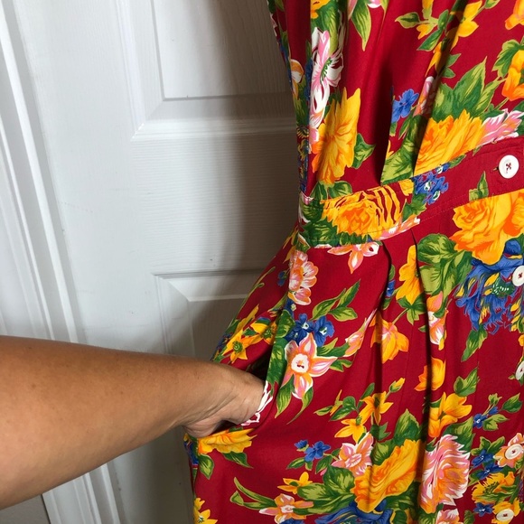 BANANA REPUBLIC Vintage Made Hong Kong Collar Pockets Button Down Floral Dress 8 - Picture 4 of 14